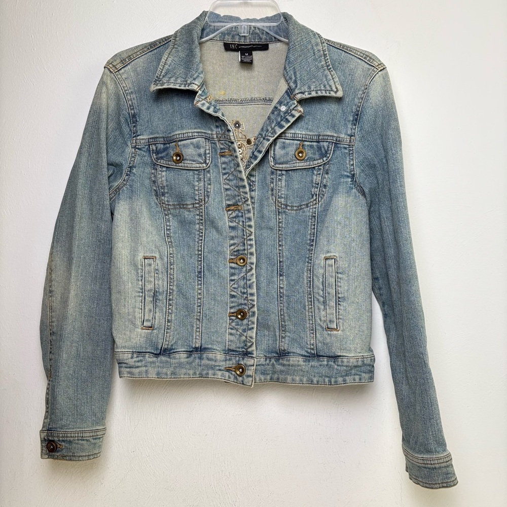 INC Vintage Y2K Embroidered Crown Rhinestone Jean Jacket Denim Jacket M - Picture 2 of 12